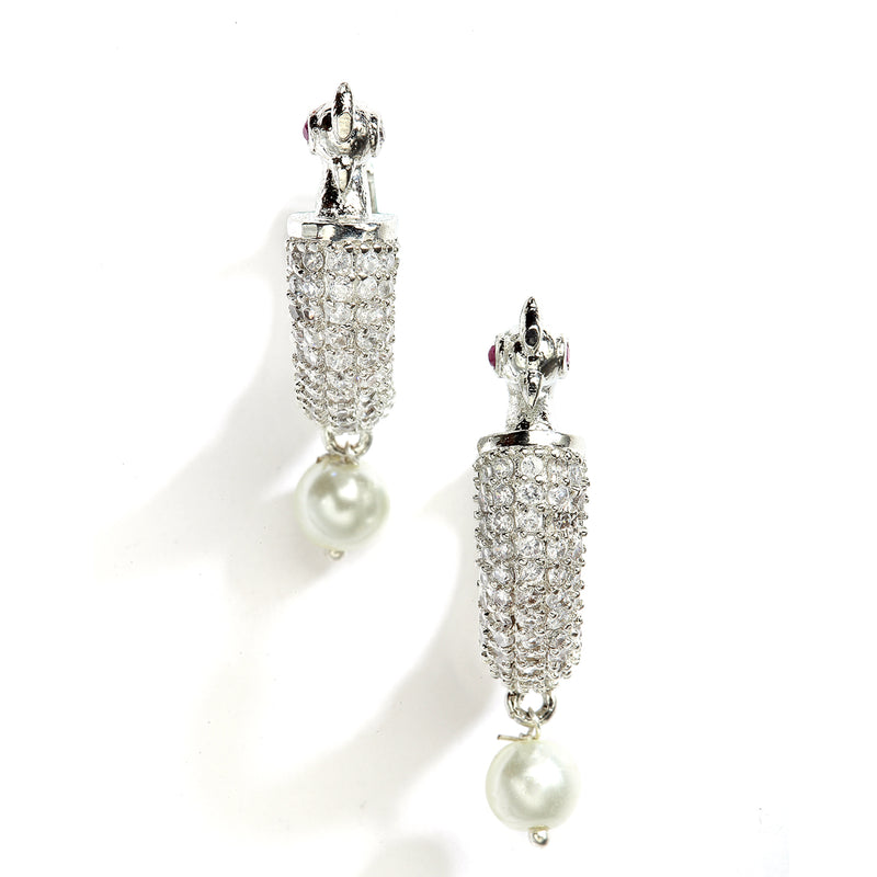 White Peacock Shaped Rhodium-Plated with Silver-Tone Hoop Earrings