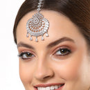 Rhodium Plated Silver Toned American Diamond  Maang Tikkaa with Elegant Dangling Stones