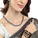Oxidized White Cubic Zirconia Studded Combo - Necklace, Earrings, Bangles