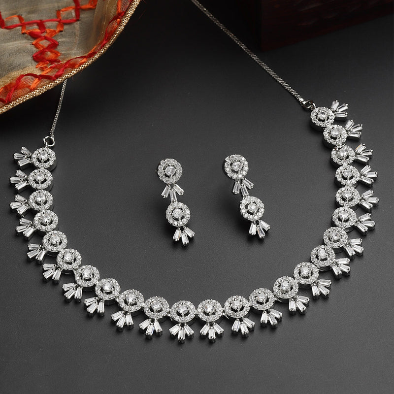 Rhodium-Plated with Silver-Tone White American Diamond-Studded Jewellery Set