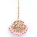 Gold-Plated Pink Pearl & Kundan Studded Maang Tikka With Earrings
