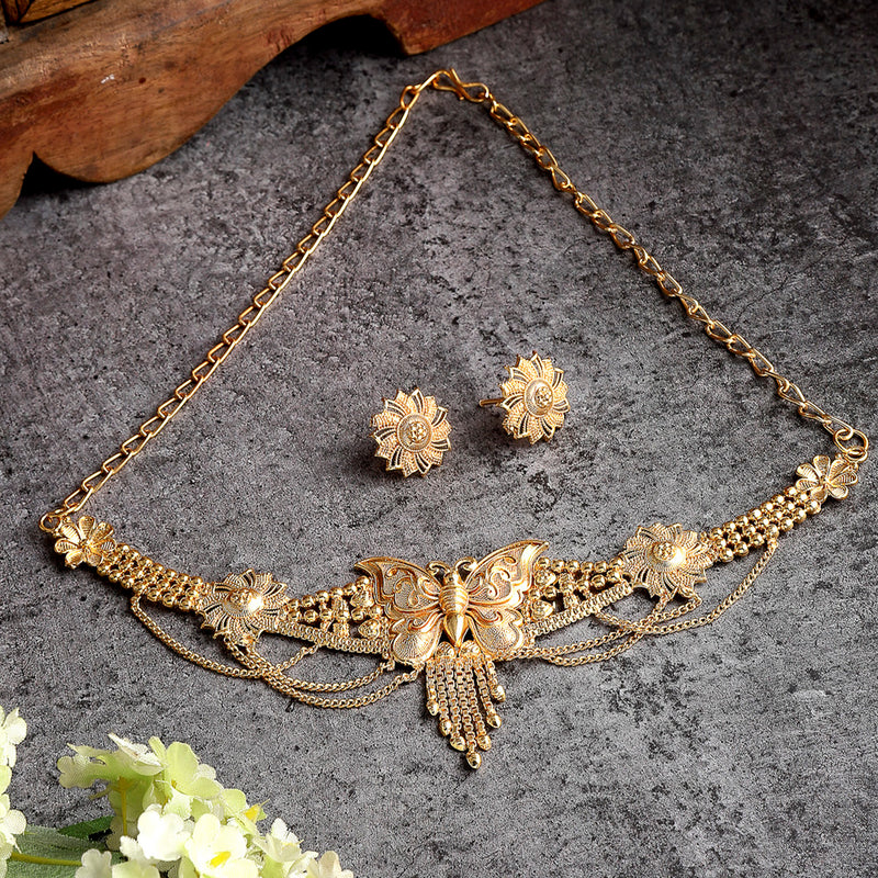 Gold-plated Butterfly Intricated Detail Choker Jewellary Set