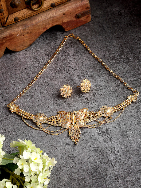 Gold-plated Butterfly Intricated Detail Choker Jewellary Set
