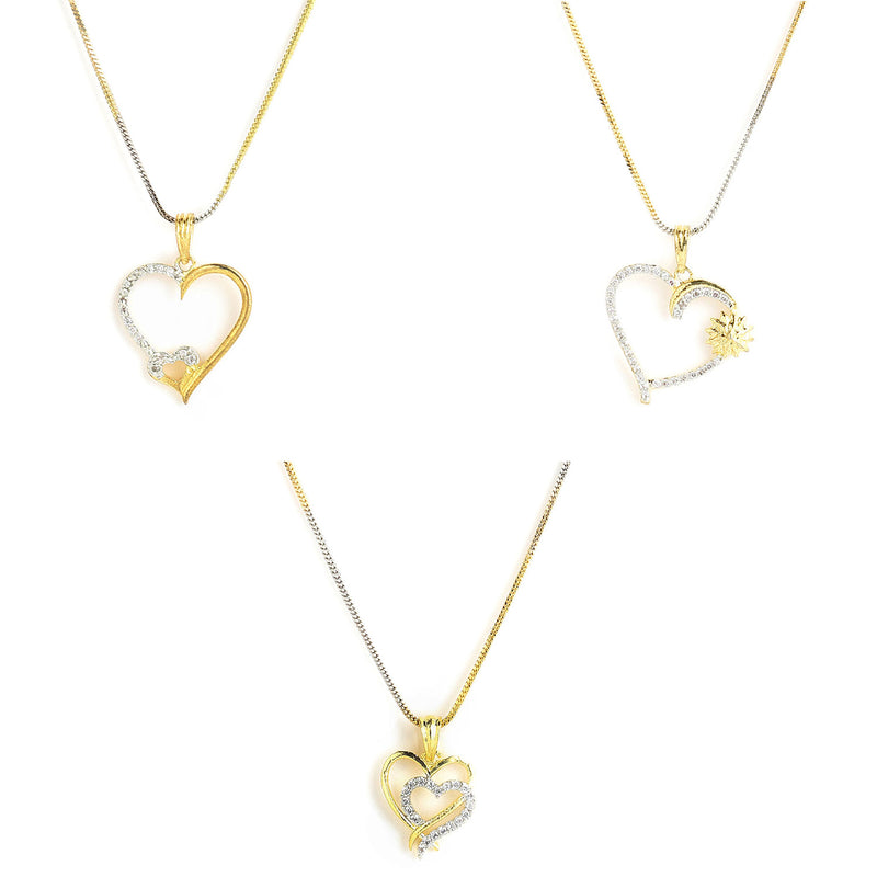 Gold-Plated Heart Shaped White Cubic Zirconia Stone Studded Pendant Combo