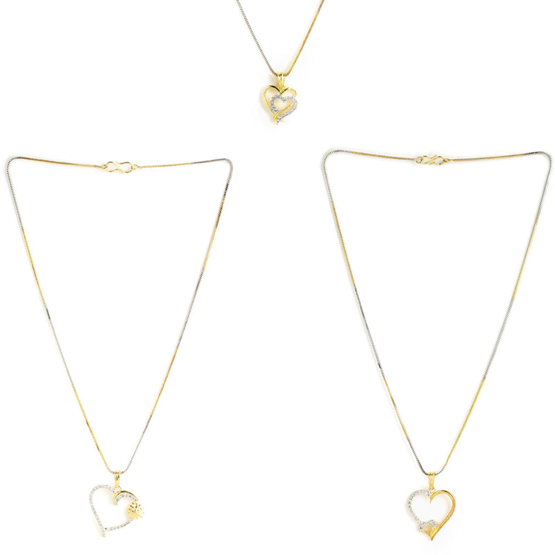 Gold-Plated Heart Shaped White Cubic Zirconia Stone Studded Pendant Combo