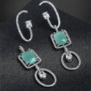 Sea Green Geometric Shaped Rhodium-Plated with Silver-Tone Drop Earrings