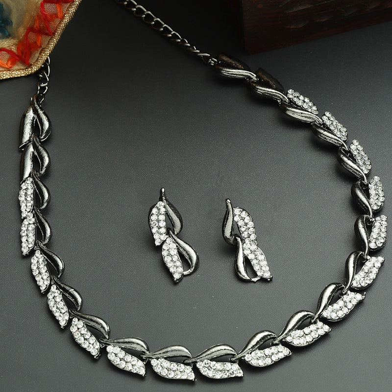 Rhodium-Plated with Oxidised Silver-Tone Studded Jewellery Set