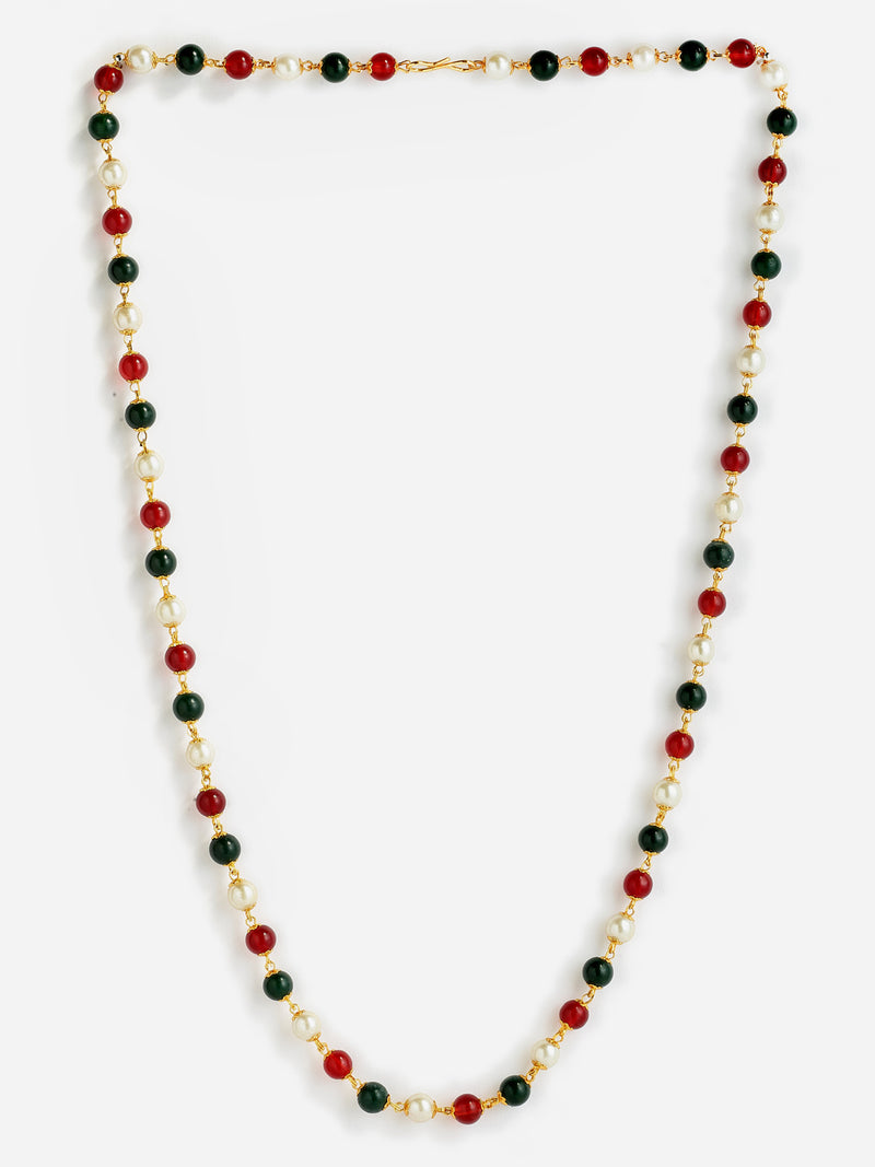 Pack Of 2 Red & White Pearls Gold-Plated Chain Combo