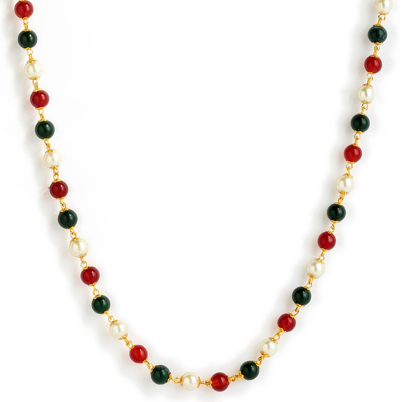 Pack Of 2 Red & White Pearls Gold-Plated Chain Combo
