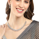 Rhodium-Plated with Silver-Tone White American Diamond-Studded Jewellery Set