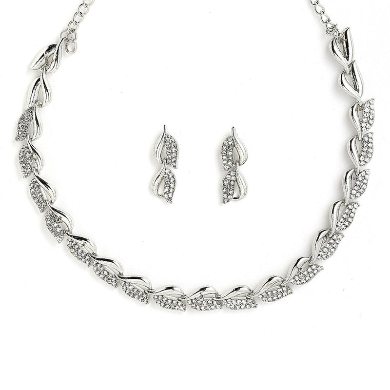 Rhodium-Plated with Silver-Tone White American Diamond Studded Jewellery Set Combo
