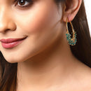 Sea Green & Gold-Toned Cubic Zirconia Circular Hoop Earrings