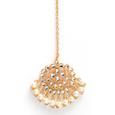 Gold-Plated White Pearl & Kundan Studded Maang Tikka With Earrings