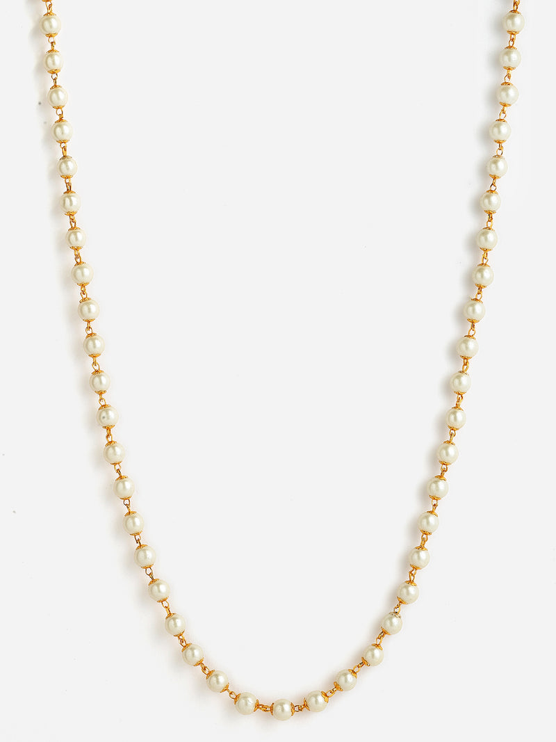 Pack Of 2 Red & White Pearls Gold-Plated Chain Combo