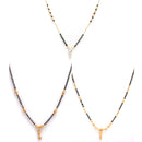 Set Of 3 Gold-Plated Black & White CZ-Studded Beaded Mangalsutra