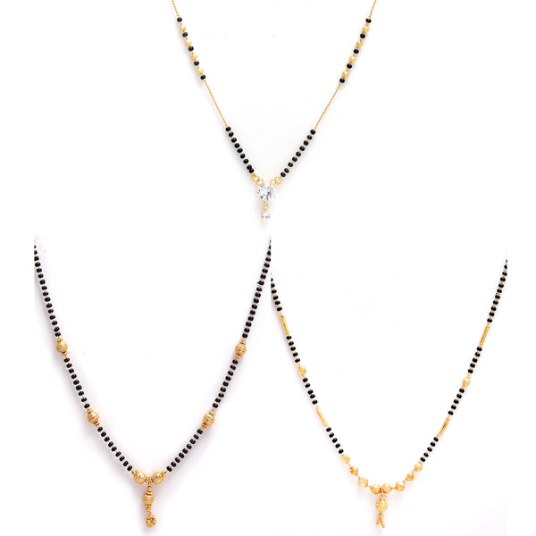 Set Of 3 Gold-Plated Black & White CZ-Studded Beaded Mangalsutra