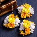 Gold-Plated Pearl White & Yellow Gota Patti Flower Maang Tikka Set