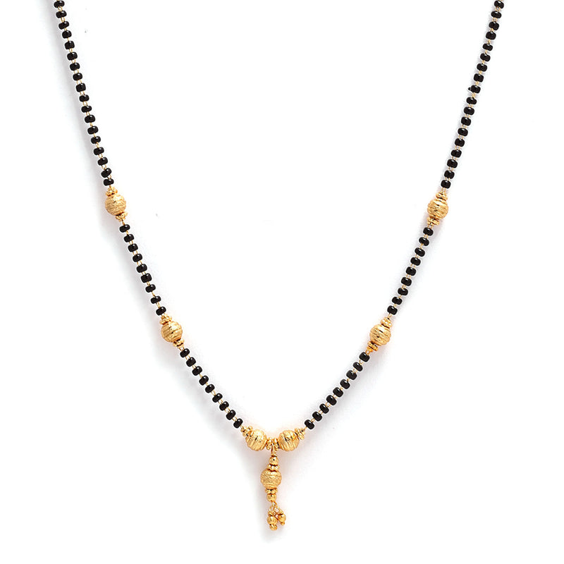 Set Of 3 Gold-Plated Black & White CZ-Studded Beaded Mangalsutra