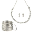 Leaf Shaped Silver-Plated & White American Diamond Studded Jewellery Set Combo