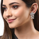 White Rhodium-Plated with Silver-Tone Leaf Shaped Drop Earrings