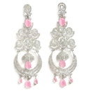 Pink & White Rhodium-Plated with Silver-Tone American Diamond Chandelier Earrings