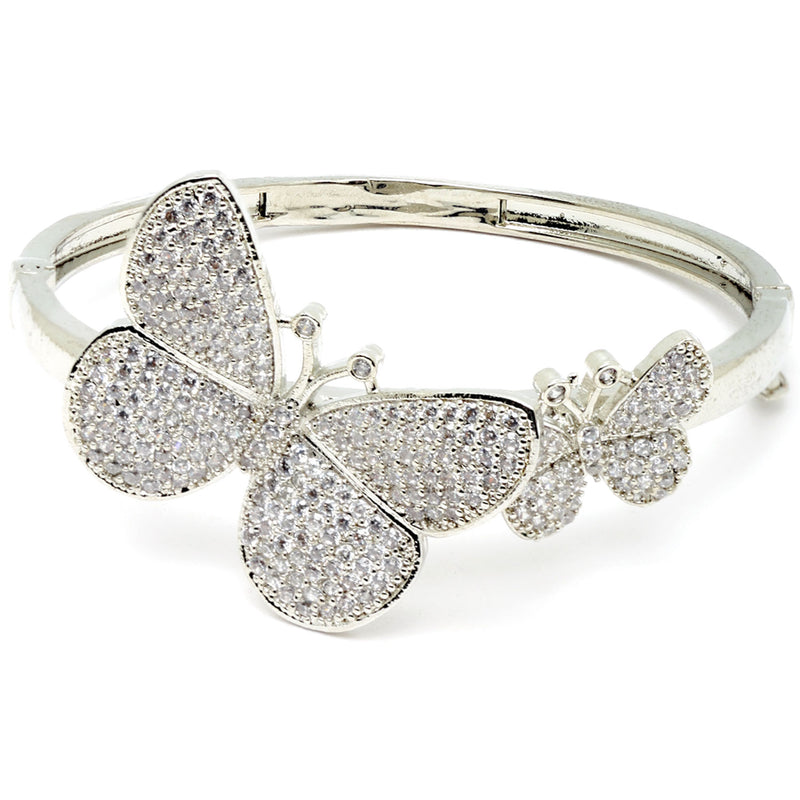 Rhodium Plated Silver Toned Butterfly White Cubic Zirconia Studded Jewellery Set Combo
