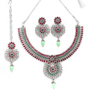 Rhodium-Plated with Silver-Tone American Diamond Stone-Studded Jewellery Set