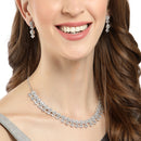 Rhodium-Plated with Silver-Tone White American Diamond-Studded Jewellery Set