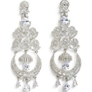 White Rhodium-Plated with Silver-Tone American Diamond Chandelier Earrings