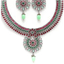 Rhodium-Plated with Silver-Tone American Diamond Stone-Studded Jewellery Set