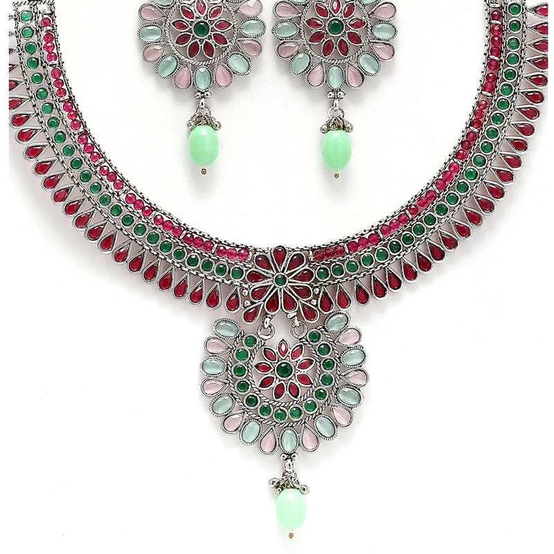 Rhodium-Plated with Silver-Tone American Diamond Stone-Studded Jewellery Set