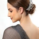 Rhodium Plated Silver-Toned Heart White Pearl Studded Embellished Comb Pin