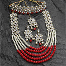 Meenakari Flower Shape Gold-Plated & Red Kundan-Studded & Pearl Beaded Antique Jewellery Set Combo
