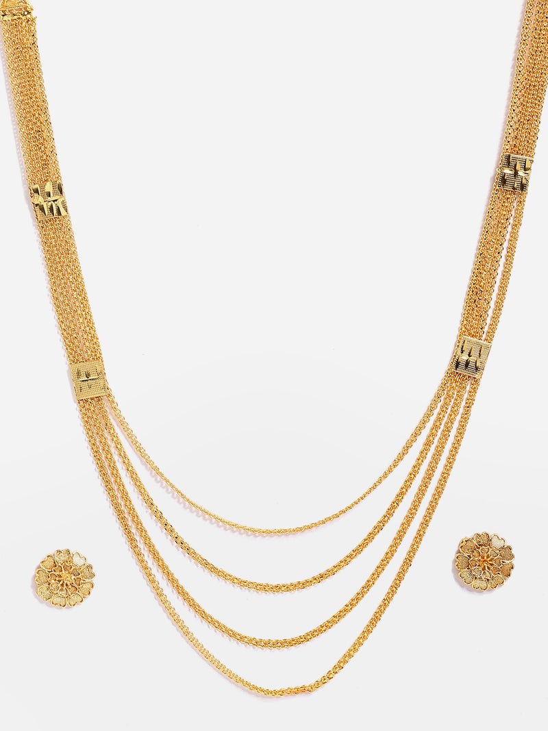 Gold-Plated Floral Intricate Textured Jewellery Set Combo