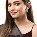 White Rhodium-Plated with Silver-Tone Leaf Shaped Drop Earrings