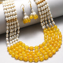 Gold-Plated Off-White & Yellow Pearl Beaded 5-Layered Jewellery Set