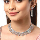 Rhodium-Plated with Silver-Tone White American Diamond-Studded Jewellery Set