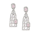 Rhodium-Plated Pink American Diamond studded Classic Drop Earrings
