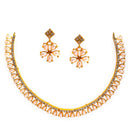 Floral Gold Plated American Diamond White Collar Necklace Set with Earrings