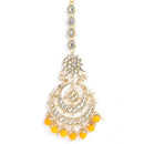 Gold Plated Yellow Kundan Bead Drops Ethnic Maang Tikka & Earring