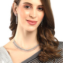 Rhodium-Plated with Silver-Tone Pink American Diamond-Studded Jewellery Set