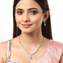 Gold-Plated White & Pink American Diamond Studded Jewellery Set