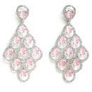 Pink American Diamond Rhodium-Plated with Silver-Tone Studded Leaf Shaped Drop Earrings