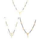 Gold-Plated Set Of 3 Black Studded & Black Beaded Mangalsutra