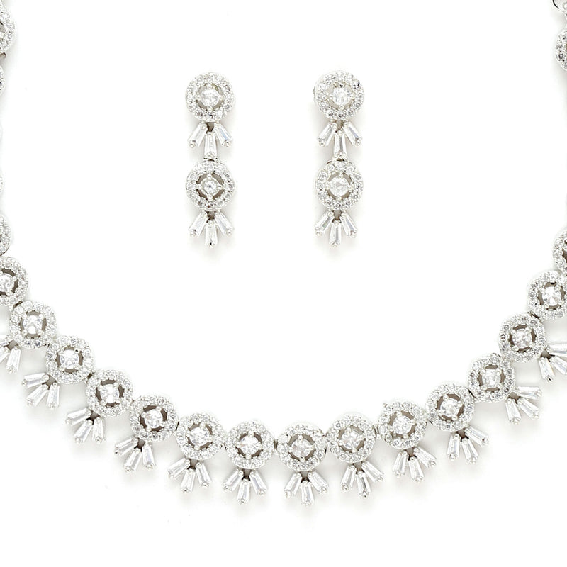 Rhodium-Plated with Silver-Tone White American Diamond-Studded Jewellery Set
