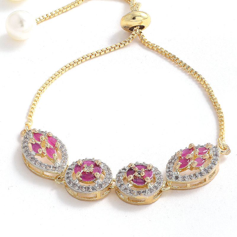 Gold-Plated Red & White American Diamond Studded Jewellery Set Combo