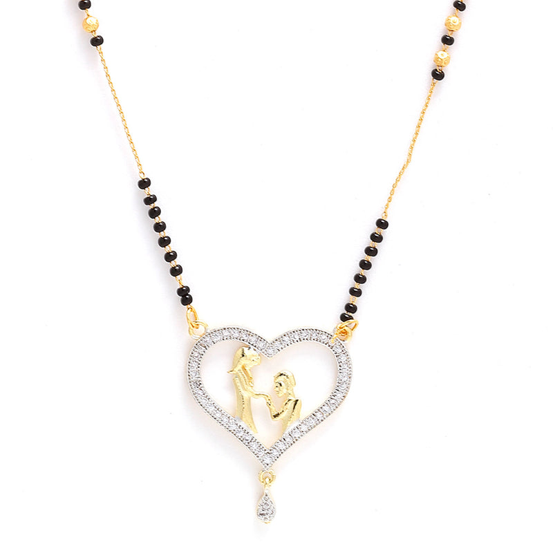 Gold-Plated Set Of 3 Black Studded & Black Beaded Mangalsutra