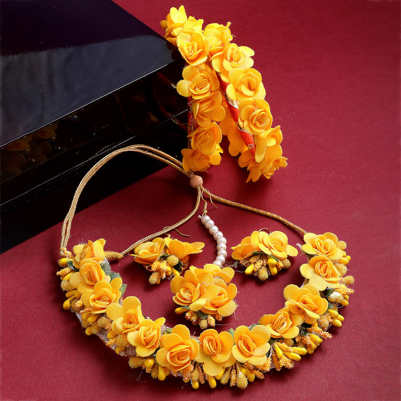 Gold-Plated Yellow Floral Haldi Jewellery Set Combo