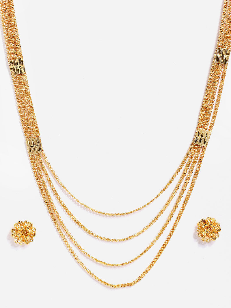 Gold-Plated Textured Floral Multi Layer Jewellery Set Combo
