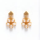 Floral Gold Plated American Diamond White Collar Necklace Set with Earrings